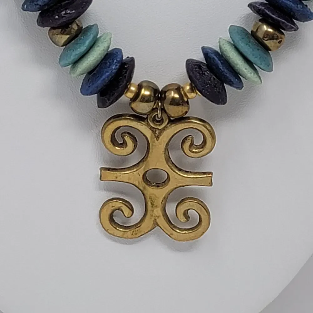 West Africa Tribal Necklace Ram Horns Dwennimmen Adinkara Pendant Bohemian Boho - Picture 4 of 9